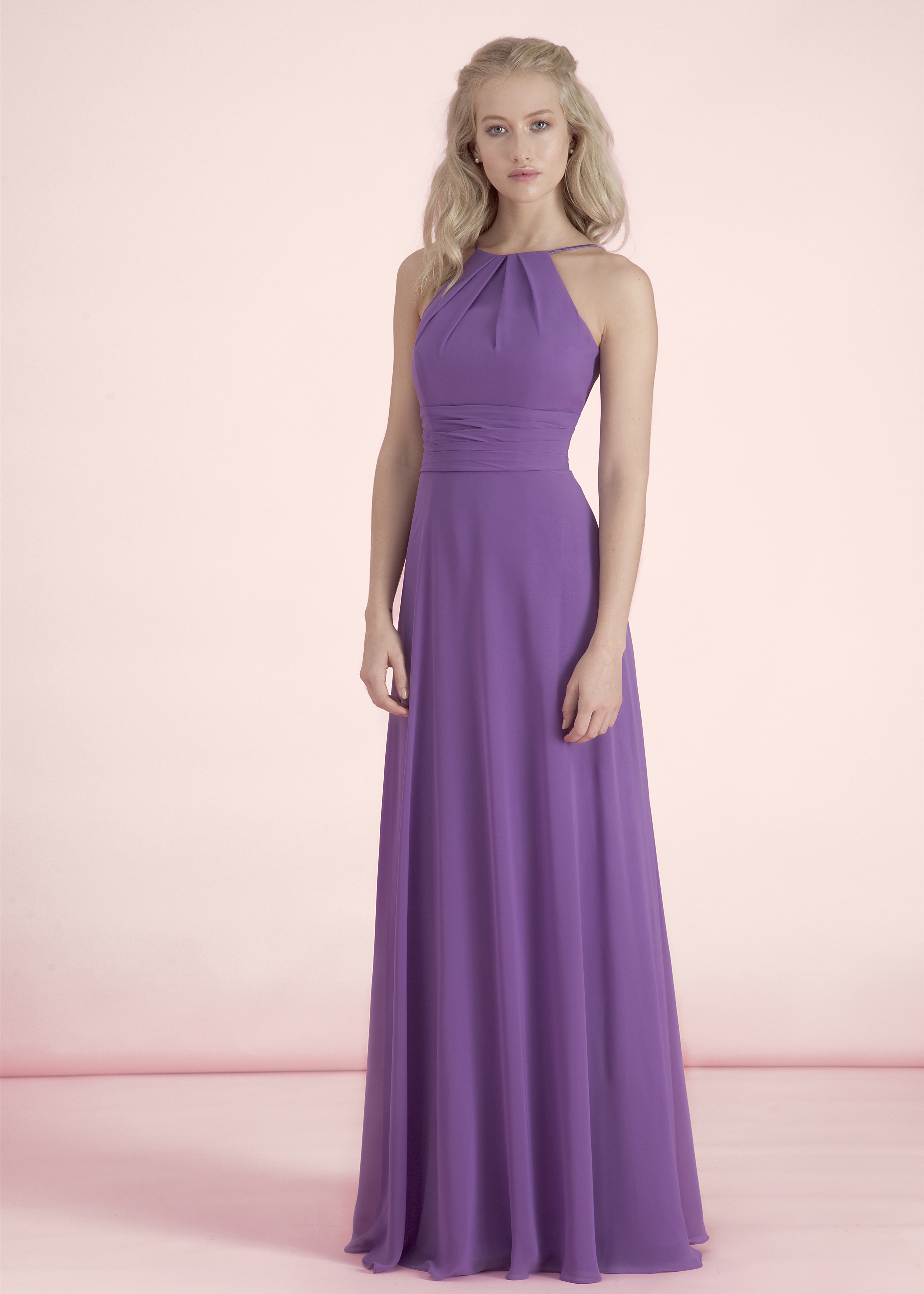 A-line Halter Neck Purple Chiffon Bridesmaid Dress